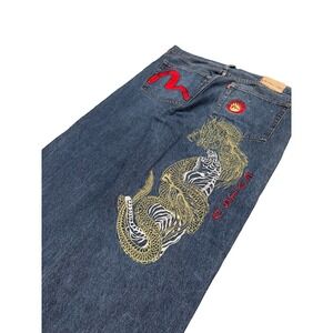 Grail EVISU Jeans Men Blue Fair Dragon Tiger Embroidered Straight 42